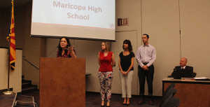 MHS Principal Renita Myers and staff speak achievements and new courses. Photo by Devin Carson