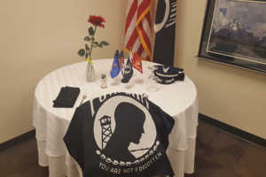 Maricopa's JROTC keeps a POW/MIA table in the classroom. Photo by Raquel Hendrickson