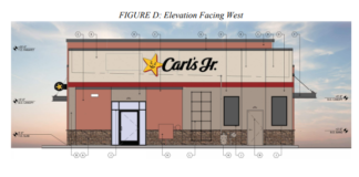 A rendering of Carl's Jr., planned to be located at 20015 N John Wayne Pkwy, the vacant site between Rili B's Taco Shop and Maricopa Animal Hospital. [SimonCRE JC Cholla II, LLC]