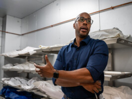 Andre Davis, medicolegal investigator supervisor at the Pinal County Medical Examiner’s Office, gives a tour of the facility. [Bryan Mordt]