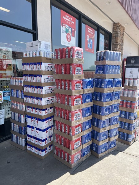 Pallets of Budweiser products waited patiently outside a Circle K store on Honeycutt Road Wednesday afternoon.[Elias Weiss]