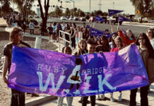 Sequoia Pathway Academy students take the Ruby Bridges walk to school Tuesday. [Jeff Chew]