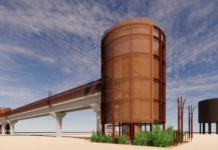 A 3D rendering of the planned pedestrian bridge that will sit west of the John Wayne Parkway overpass. Construction is expected to begin this fall. [City of Maricopa]
