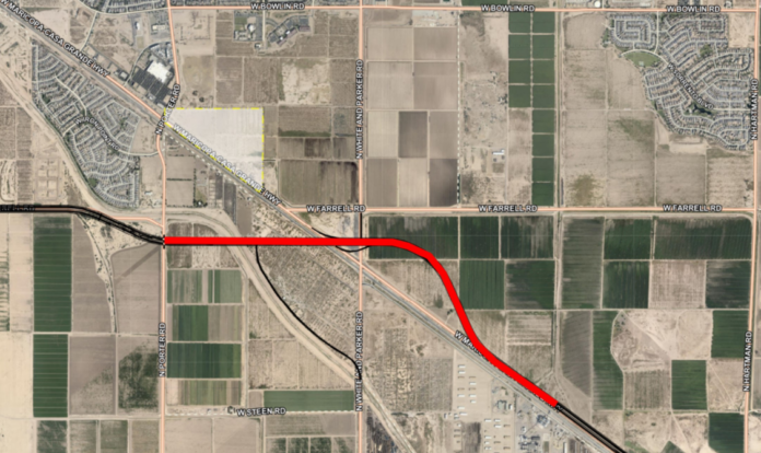 This image shows the second phase of the Sonoran Desert Parkway, which will continue from Porter to Fuqua roads. [Courtesy of City of Maricopa]
